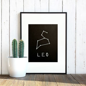 White marker drawing of Leo astrological zodiac sign,  decor, original poster art, Star sign