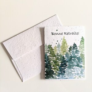 Bonne retraite, forêt verte à l'aquarelle sur papier pour semences de plantes ou papier blanc aquarelle, voeux de bonne retraite