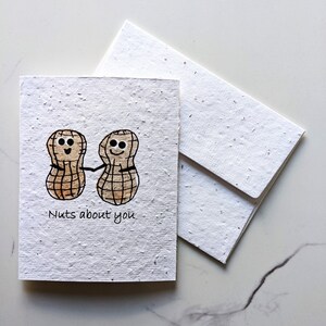 Cacahuètes à l'aquarelle sur du papier pour graines à planter ou du papier blanc à l'aquarelle, carte d'amour avec des noix, carte de jeu de mots amusante
