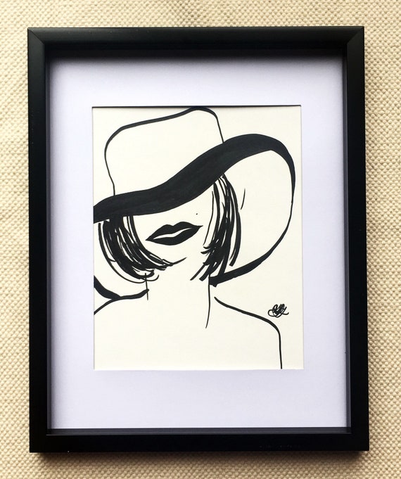 Black Marker Drawing Of A Smiling Women With Short Hair In Sun Etsy