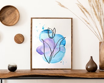 Tulip flower watercolor painting, decor, original art, made by hand, gift, recycled paper