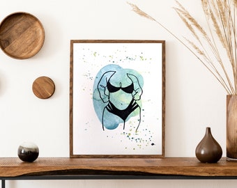 Mujeres en lencería acuarela pintura, decoración, arte original, hecho a mano, regalo, papel reciclado