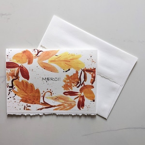 Récif de feuilles aquarelle sur papier blanc aquarelle épais, bordures usées, carte de remerciement, carte d'action de grâces