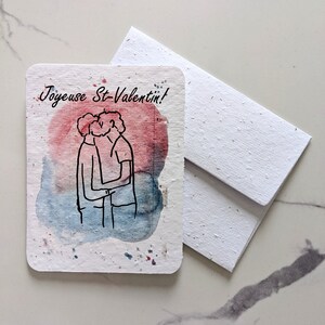 Valentine's day card, Love card, Romantic men couple on plantable seed paper or watercolor, gay couple, anniversary, pink blue