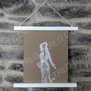 White marker drawing of women in a beautiful gown,decor, original poster art