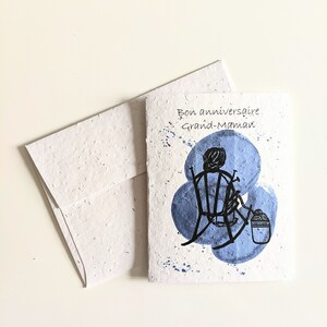 Joyeux anniversaire grand-mère, Enveloppe de carte plantable graines de fleurs sauvages, aquarelle violette sur papier de graines blanc, carte de grand-mère