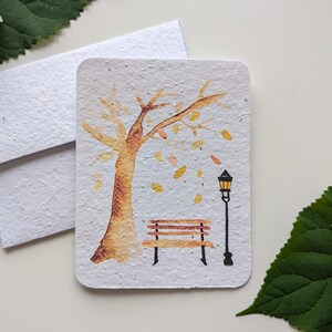 Parc sur banc en automne aquarelle sur papier à planter ou aquarelle sur papier blanc, bordures usées