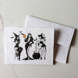 Sorcières sexy sur du papier de graines ou du papier blanc aquarelle, carte d'automne d'halloween