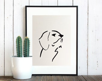 De markeringstekening van de hond, affiche, kunst, tekening, zwarte tellertekening, decor, originele affichekunst, verjaardagsgift, golden retriever, labrador