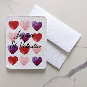 Carte de Saint-Valentin, coeur aquarelle joyeuse saint-valentin sur papier de graines à planter ou papier blanc aquarelle