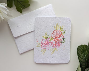 Watercolor Wild roses on plantable paper or watercolor white paper, worn out borders
