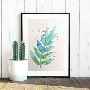 Watercolor painting of plant leaf, nature plants, wall home decor, original poster art, plant illustration, plant gift