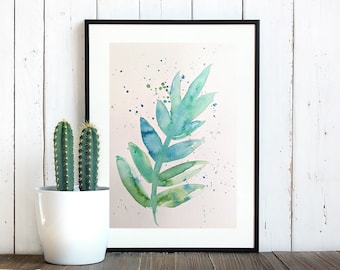 Watercolor painting of plant leaf, nature plants, wall home decor, original poster art, plant illustration, plant gift