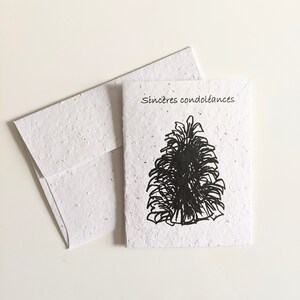 Sympathy card Plantable card envelope wild flower seeds, marker pinecone on white seed paper, condolence card, minimalistic card