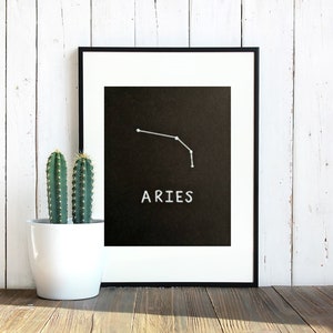 White marker drawing of Aries astrological zodiac sign, decor, original poster art, star sign image 1