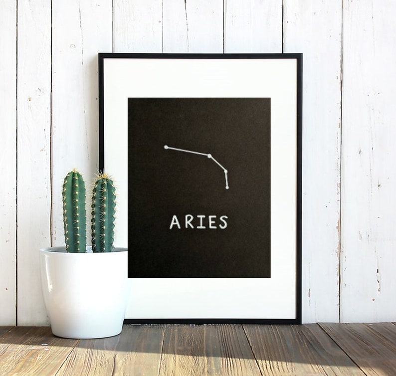 White marker drawing of Aries astrological zodiac sign, decor, original poster art, star sign image 1