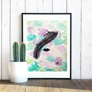 Dipinto ad acquerello raffigurante un volto di donna, un fiore, un disegno con pennarello nero, un decoro, un'arte originale, fatto a mano, un regalo, una stanza per bambini, carta riciclata, minimale