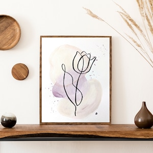 Peinture aquarelle de fleur de tulipe moderne, décor, art original, faite à la main, cadeau, papier recyclé