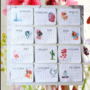 Plantable calendar 2026, wild flower seeds, calendar on white wild flower seed paper, plantable seed paper, watercolor art, plantable art
