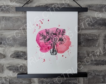 Poppy flowers, botanical illustration, watercolor painting, decor, original art, made by hand gift