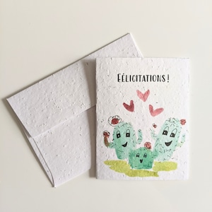 Félicitations, famille de cactus aquarelle sur papier de graines plantables ou papier blanc aquarelle, nouveau bébé, carte de baby shower