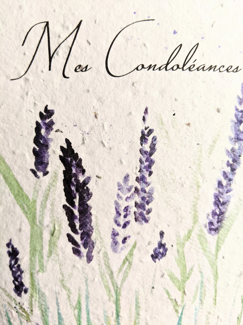 Sympathy card, watercolor lavender flowers on plantable seed paper or watercolor white paper, condolence card, my sympathies image 2