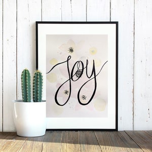 Flower watercolor painting word Joy, original art, made by hand, gift, kids room, recycled paper, home decor, poster art, art brings joy