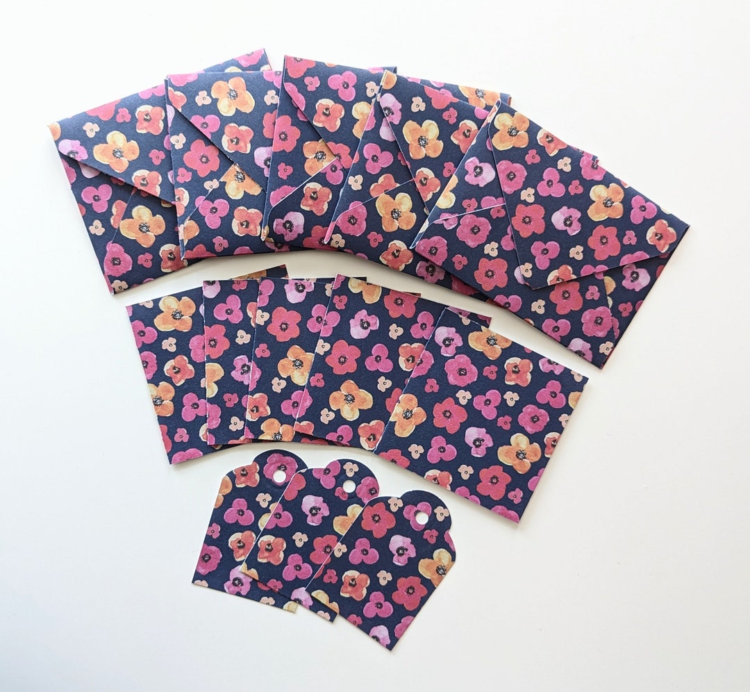 Set of Cards With Envelopes and Gift Tags Orange Pink Flowers - Etsy