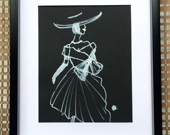 White marker drawing of high fashion women, decor, original poster art