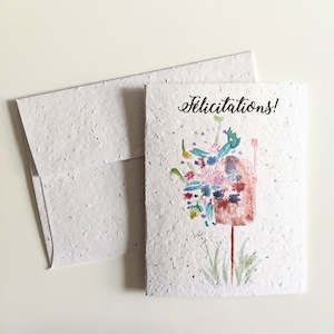 Félicitations, fleurs de boîte aux lettres aquarelle sur papier de graines plantables ou papier blanc aquarelle, carte de pendaison de crémaillère, nouvelle carte de maison