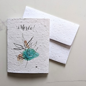 Gracias plantas de acuarela sobre papel de semillas plantable o papel blanco de acuarela, tarjeta de agradecimiento, amistad