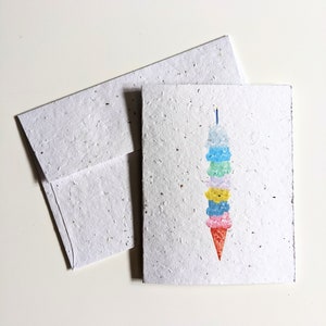 Enveloppe de carte plantable graines de fleurs sauvages, cône de crème glacée à l’aquarelle sur papier de graines blanc, carte d’anniversaire, carte de remerciement, pas de carte de texte