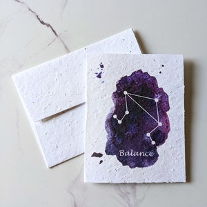 Aquarelle des signes étoilés du zodiaque sur du papier de semence plantable, carte d’anniversaire, carte d’astrologie