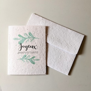 Enveloppe de carte à planter, graine de fleurs sauvages, carte d'anniversaire, cadre de plante aquarelle sur papier graine blanc, carte d'anniversaire, voeux de joyeux anniversaire