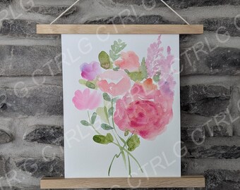 Large flower bouquet watercolor painting, original art piece, made by hand, home gift, home decor, plant wall art decor