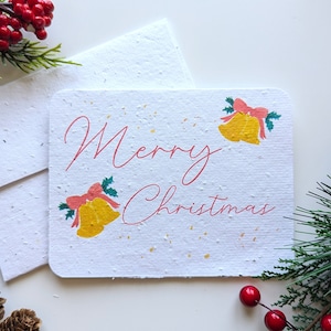 Carte de Noël avec grelots sur papier à planter ou papier blanc aquarelle, bordures usées