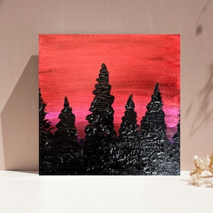 Sunset in the forest acrylic painting, decor, original art, gift, kids room, birthday gift, landscape textured acrylic painting on canvas
