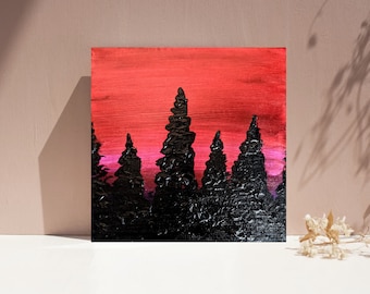 Sunset in the forest acrylic painting, decor, original art, gift, kids room, birthday gift, landscape textured acrylic painting on canvas