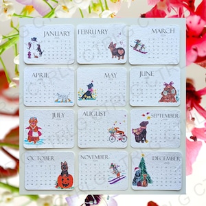 Plantable calendar 2026, fun dog illustrations on paper made with wild flower seeds, calendar on wild flower seed paper,plantable seed paper