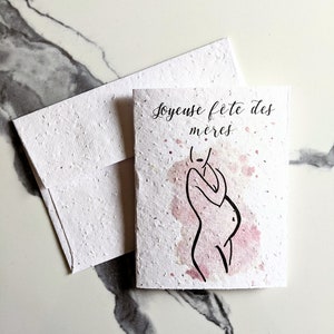Femmes enceintes aquarelle rose sur papier graine plantable ou papier blanc aquarelle, bonne fête des mères