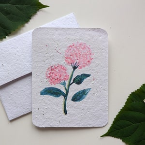 Hortensias roses aquarelles sur papier à planter ou papier blanc aquarelle, bordures usées