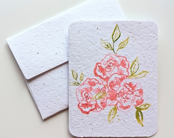 Watercolor Wild roses on plantable paper or watercolor white paper, worn out borders