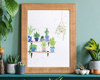 Plant garden watercolor painting, original art, made by hand, home gift, home decor, flower plant wall art decor, house plants