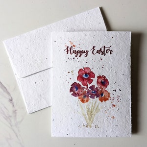 Cartão de Páscoa, flores rosa aquarela em papel semente plantável ou papel branco aquarela, feliz Páscoa