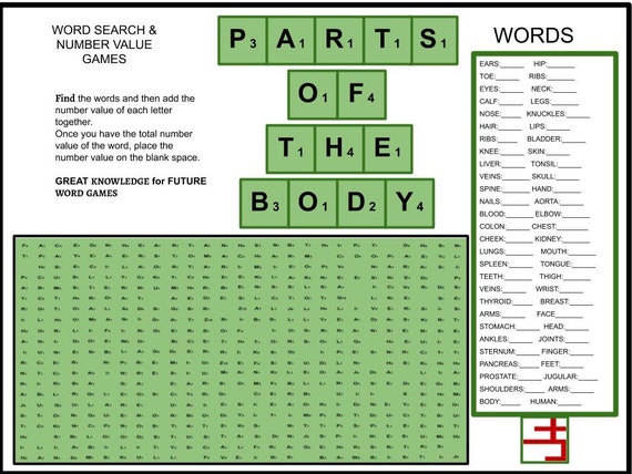 Body Parts Tile Letter Word Search Etsy