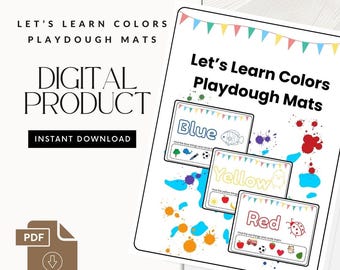 Let’s Learn Colors Playdough Mats – Toddler Preschool Color Recognition Activity, Hands-On Learning, Fine Motor Skills, Printable PDF