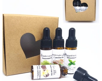 Essential Oils | Set of 4| Box Set | 5 ML dropper bottles | Gift Set | Natural | Essential Oil | Fragrance Oils | Diffuser | Health | Bath