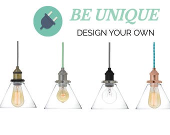 Plug In Glas Kegel Schatten Pendelleuchte - Plug-in-Lampe - Custom Design Ihre eigenen - jede Schnur Länge - alle Farben