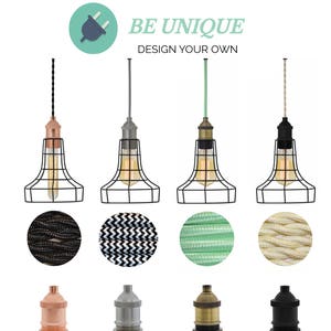 Plug In Industrial Cage Hanging Pendant Custom Any Color Any Cord Length Flare Cage image 1