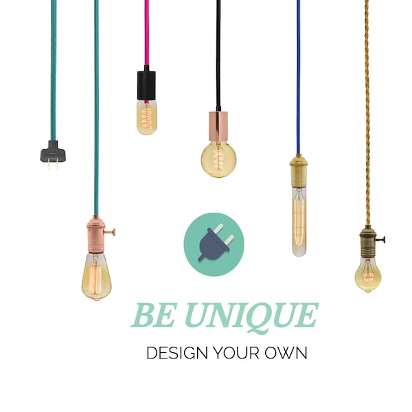 Plug in Pendant Light - Design Your Own - Any Custom Lengths and Colors